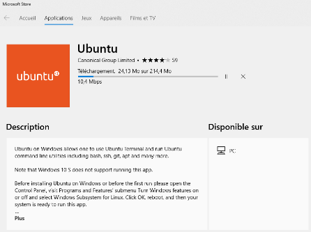 Installer Ubuntu WSL